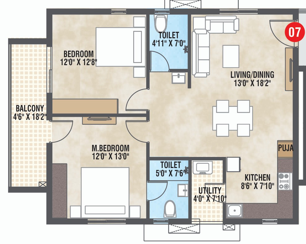 1250 sft Floor Plan