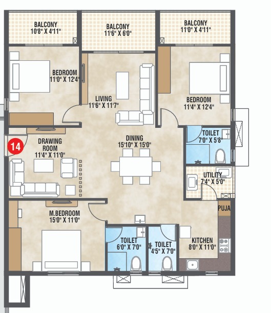1915 sft Floor Plan