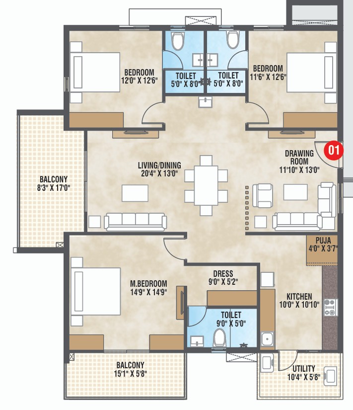 2300 sft Floor Plan